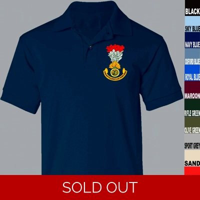 RRF ROYAL REGIMENT OF FUSILIERS HACKLE MEDIUM NAVY BLUE POLO SHIRT FIT TO 41" title=